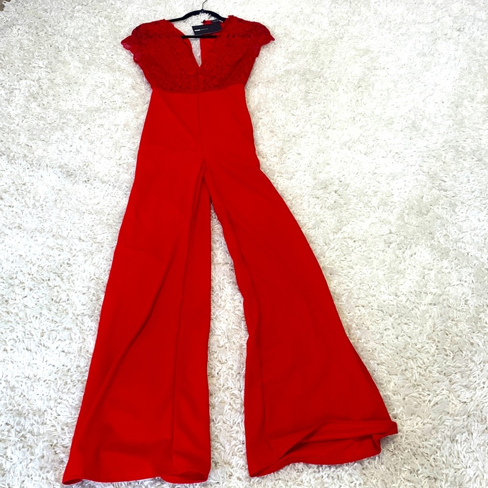 Cute red one piece Fashionova lace top pants outfit